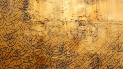Arabic calligraphy wallpaper on a Gold wall with a black interlocking background subtitles "interlacing Arabic letters"