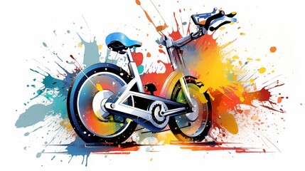 Abstract colorful illustration of a stationary bike on a white background