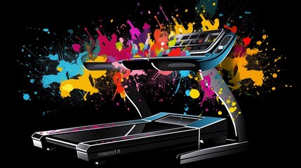 Abstract colorful illustration of a treadmill on a black background