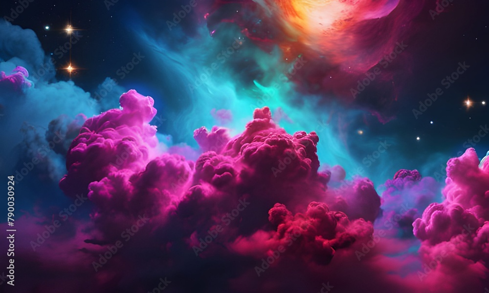 Wall mural nebula clouds abstract background with vibrant cosmic hues