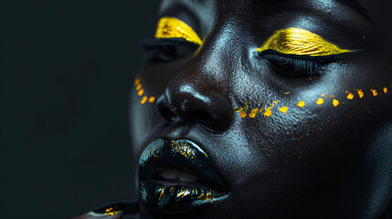 Beautiful African woman with black skin body art. 