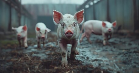 A group of cute piglets on a factory farm.