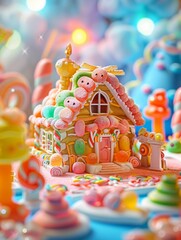 Candy Construction Whimsical Scene of Jelly Beans and Gummy Bears Building a Candy House