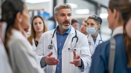 Stock photo of a medical seminar with healthcare professionals discussing the latest medical advancements and studies - Powered by Adobe