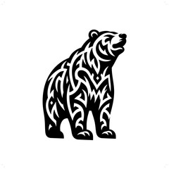 grizzly bear in modern tribal tattoo, abstract line art of animals, minimalist contour. Vector