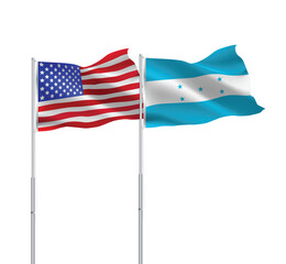 American and Honduras flags together.USA,Honduras flags on pole