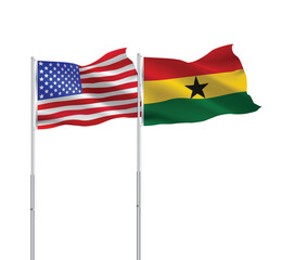 American and Ghana flags together.USA,Ghana flags on pole
