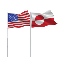 American and Greenland flags together.USA,Greenland flags on pole © Rumana