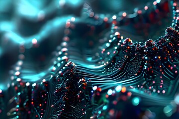computer-generated 3D image featuring an abstract background with luminous lines and wavesThis image depicts a backdrop that is full of vivid colors with a motion blur effect that gives it a lively fe