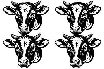set of cow head icons vector silhouette on white background 