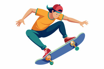 Obraz premium Skateboarder doing a kickflip white background