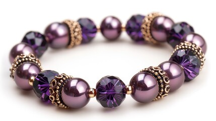 Purple Beaded Pearl Crystal Bracelet