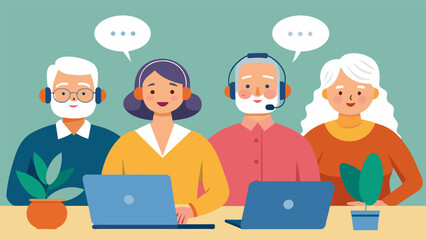 An elderly support helpline staffed by retired individuals from the community providing advice on financial management healthcare and social