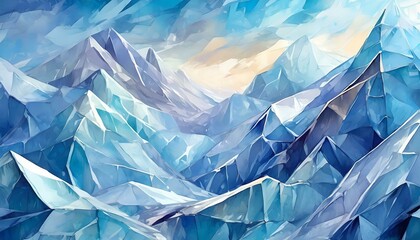 Create an abstract background that features a geometric, crystalline structure resembling a frozen landscape.