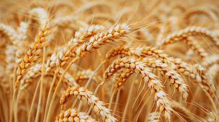 Golden wheat field with ripe ears of wheat standing tall, showcasing the textures of the grains...