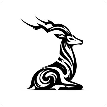 Antelope in modern tribal tattoo, abstract line art of animals, minimalist contour. Vector