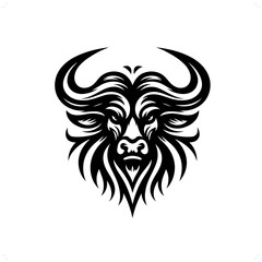 Bison; buffalo in modern tribal tattoo, abstract line art of animals, minimalist contour. Vector