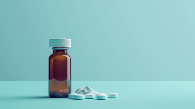 薬の入った小瓶と錠剤、医薬品のイメージ
