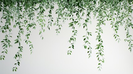 thin stripe of hanging foliage on white background