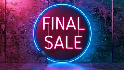 Picture of neon circle and text "FINAL SALE" on dark backdrop