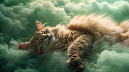 Cute cat sleep om cloud - obrazy, fototapety, plakaty