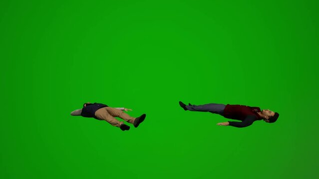 3D young male student on green screen talking on the phone and reading a book while sitting and lying down in several different moving angles render animation 