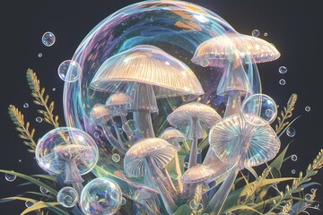 psychedelic mushrooms, cartoonishly depicted. 