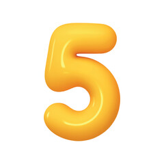 Number 5. Five Number sign yellow color. Realistic 3d design in cartoon balloon style. Isolated on white background. vector illustration