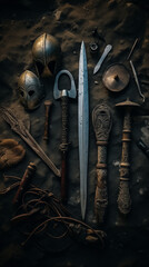 set of tools Sword, Helm, Generative AI - obrazy, fototapety, plakaty