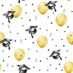 Watercolor seamless pattern Graduation Party