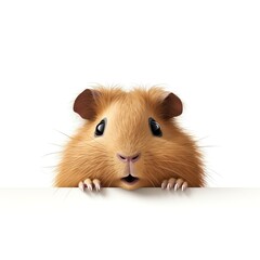 Fototapeta premium Guinea pig peering forward, small and endearing, simple white background to highlight its gentle features and smooth coat