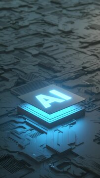 Circuit board and AI micro processor, Artificial intelligence. 3d animation
