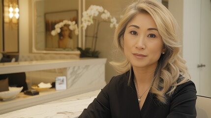 ヘアサロンのオーナー女性　金髪
