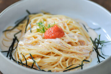 pasta or spaghetti, mentaiko cream sauce spaghetti or mentaiko cream sauce pasta