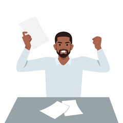 Young man angry. Workplace character scatter papers in office. Emotional burnout and low battery. Flat vector illustration isolated on white background