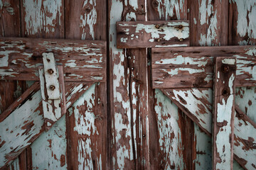 Close up of old barn door with flaking paint