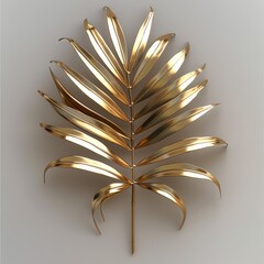 3d render Palm branch in gold color clean gray background. Generative AI.