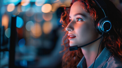 A call center worker patiently listening to a customer's concerns with empathy. Compassion, help, professionalism, team