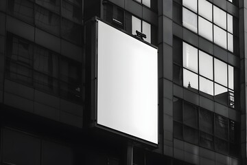Blank Billboard on Urban Building Facade with Minimalist Glass and Shadow Detail