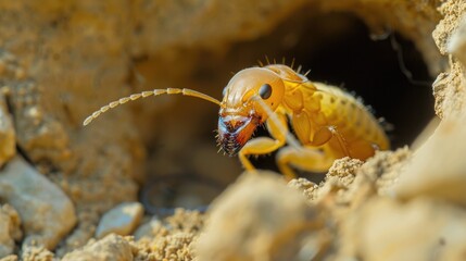 Termite and queen termite located in a burrow - obrazy, fototapety, plakaty