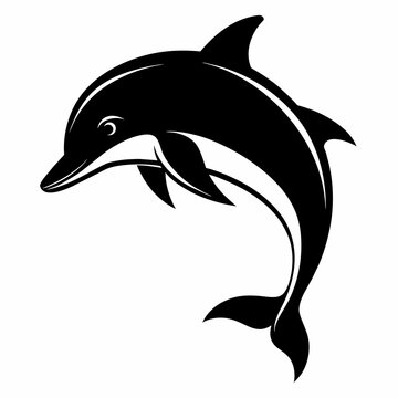Dolphin jumping Silhouette art logo vector illustration isolated on a white background