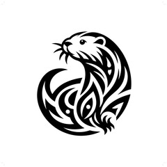 Fototapeta na wymiar Weasel in modern tribal tattoo, abstract line art of animals, minimalist contour. Vector