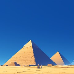 Historic Pyramids of Giza at Dusk with Radiant Blue Sky