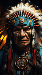 Obraz premium Portrait of an Indian chief in traditional costume. Boho style.