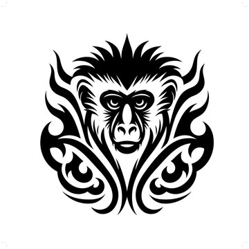 Colobus monkey in modern tribal tattoo, abstract line art of animals, minimalist contour. Vector