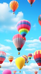 Hot air balloons of different colors flying in the sky