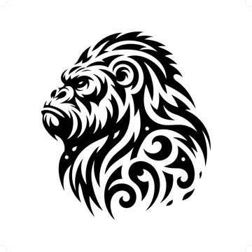 recommend clip art: gorilla in modern tribal tattoo, abstract line art of animals, minimalist contour. Vector