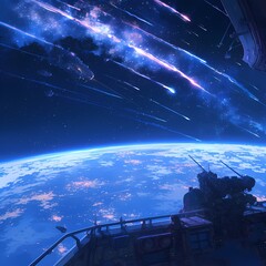 Embark on a Cosmic Journey - View the Planet from Above as Meteors Fall