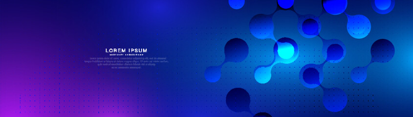 Abstract blue molecule or atom background. Abstract molecule structure banner. Vector illustration
