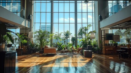 A very nice office, front view. Generative AI.